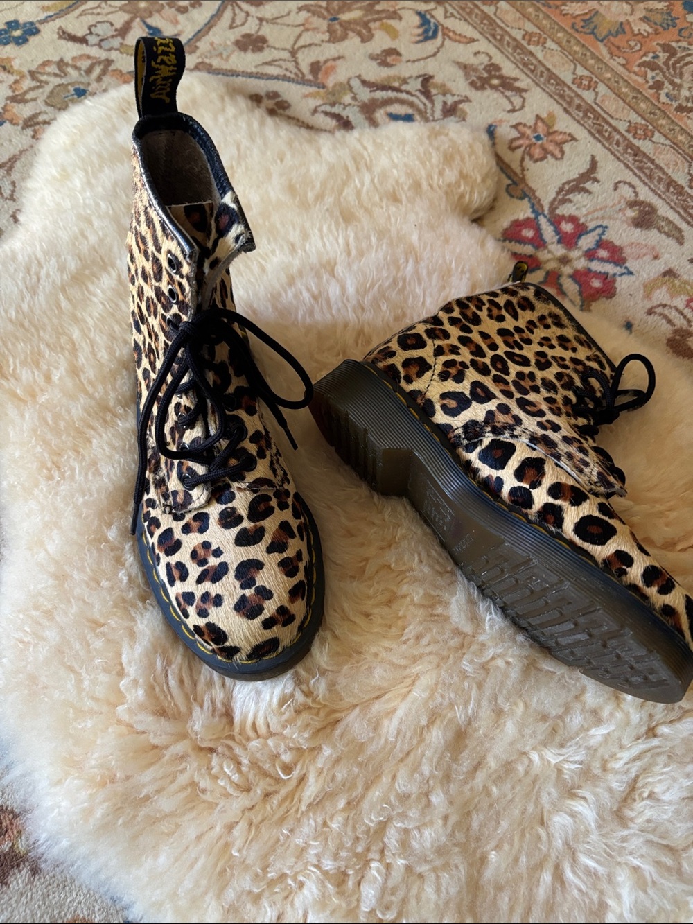 Dr. Martens 10072 hair-on leather leopard print boots. Size 3UK ( 5 US).